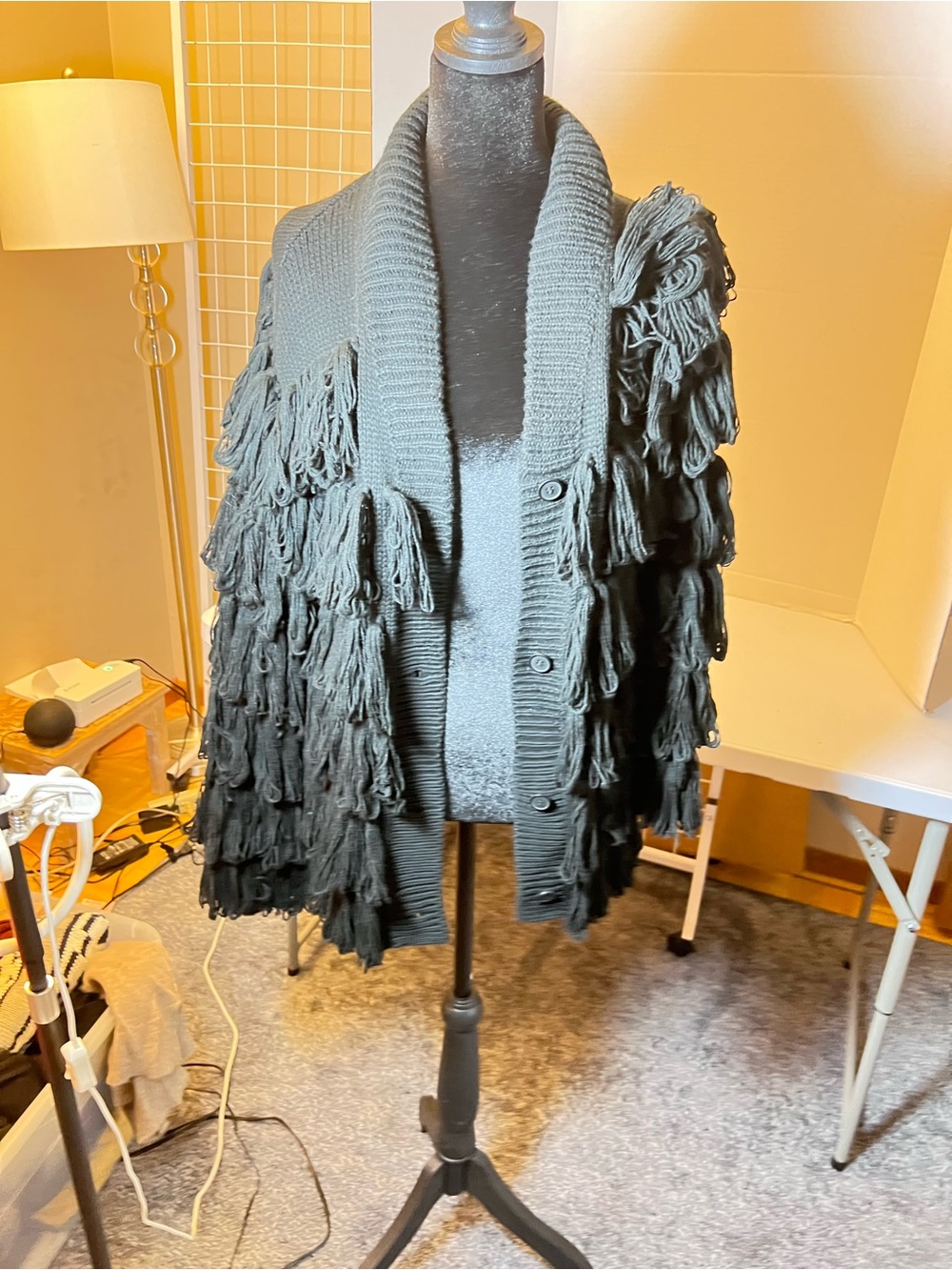 Mara Hoffman Black Tassel Fringe Knit Jacket